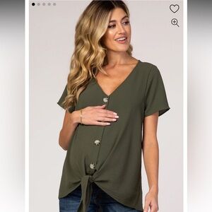 Pinkblush Light Olive Button Tie Front Maternity Top